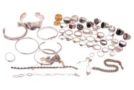 A quantity of silver and white metal items, the majority marked '925', including several bangles, a 
