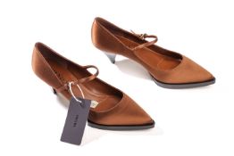 Prada - a pair of Mary Jane pumps in Tobacco satin. (size 39.5) RRP£860 Condition: mint, brand new w