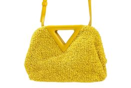 Bottega Veneta by Daniel Lee - a Point crossbody bag in Mirabelle yellow curly raffia and nappa leat