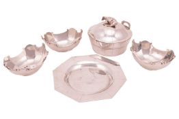 Three Continental white metal dishes, of shaped oval form, marked 'Silver' to the underside, 12.5 cm