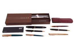 A group lot of pens comprising three Montblanc pens, including one fountain pen, two Parker fountain