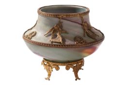 An unusual French Empire-style Lithyalin vase with ormolu decoration, 19th cenutury, of squat, belli