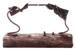 Lorenzo Quinn (b. 1966) Italian, 'Tug of War', abstract bronzed sculpture mounted on stylised wooden