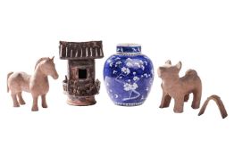 A large Chinese prunus ginger jar and cover, 26 cm high, four character mark to base, together with 