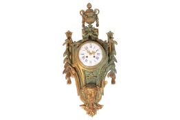 A 19th century French gilt bronze cartel wall clock, the white enamel circular dial with Roman and A