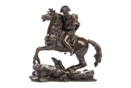 After Jacques-Louis David (1748-1825), a mid-19th century patinated bronze figure of Napoleon on hor