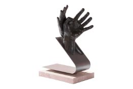 Lorenzo Quinn (b.1966) Italian, 'With You', abstract bronzed resin sculpture on a metal stand and re