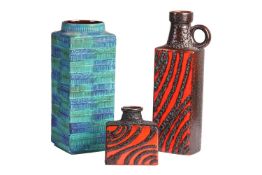 A 1960s-70s West German Scheurich large jug vase and a similar vase, both with front and back panels