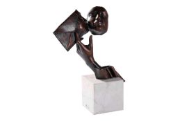 Péter Párkányi Raab (b.1967) Hungarian, 'The Letter', abstract patinated bronze on a square white ma