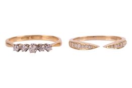 A diamond five-stone ring together with a split-shank half eternity ring; the five stone ring featur