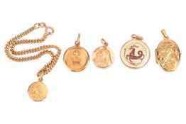 A mixed group lot of gold jewellery; to include a bracelet suspending a cupid charm with Italian ass