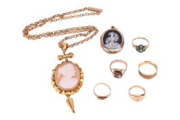 A small collection of jewellery items; to include an 18ct gold Mizpah ring in size M, a 12ct gold Vi