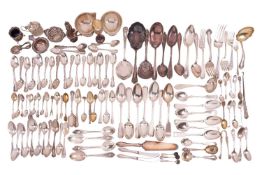 A collection of mostly Sterling or Hallmarked silver flatware and hollow wares, including Birks, Rod