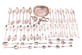 A collection of 19th century mostly fiddle pattern silver flatware, of mixed origin, makers and date