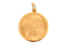 An Austrian Empire 1892 4 florins/10 francs coin in pendant mount, Francis Joseph I wreath head faci