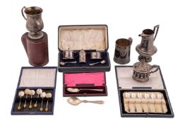 A George III mug, tapering cylindrical with reeded bands and angled handle, London 1795, maker's mar