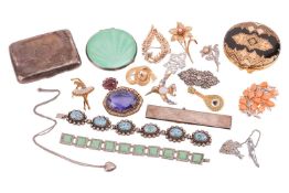 A collection of silver and vintage jewellery; to include an engraved silver cigarette case, a guillo