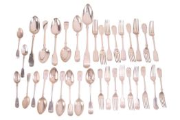 A George III fiddle pattern basting spoon, London 1814, by Thomas Hayter, together with nine fiddle 