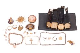 A group of jewellery & watches, to include a curb-link chain bracelet with heart-shaped lock mar