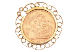 A Queen Victoria 1888 full sovereign in a detachable scrolled pendant mount, British assay marks for
