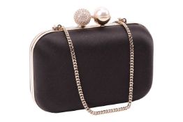 Jimmy Choo - a Cloud clutch bag in black satin, with faux pearl and crystal encrusted sphere kissloc