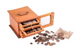 A collection of silver and copper coins, including a Queen Anne shilling, George III, Emergency Issu