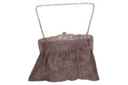 A late 19th-century, possibly Norwegian (830) lady's silver mesh evening bag, with chain and snap to