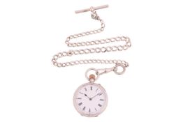 A lady's Continental silver (935) keyless open-faced pocket watch and watch chain warranted and reta