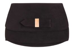 Cartier - an evening clutch bag in black suede, circa 1960s, of rounded rectangular shape with gusse