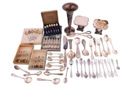 A mixed lot of Scandinavian silver and silver-plated tableware, to include boxed sets of enamelled t