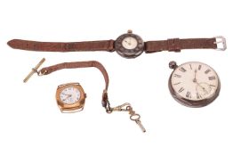 A 9ct gold cased, cushion-shaped manual wind, gentleman's wristwatch with dedicatory inscription ver