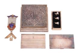 A collection of silver and white metal items to include; a Siamese Sterling silver square box, two w