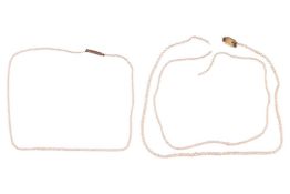 A two-row seed pearl necklace; the slightly graduated circular, bouton and ovoid pearls to a push-bu