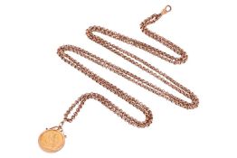 A 1918 full sovereign in pendant mount, with King George V to the obverse and St George and the Drag