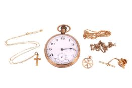 A gentleman's 9ct gold cased open-faced keyless pocket watch with 15 jewel Swiss movement and simple