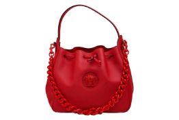 Versace - a La Medusa bucket bag in red calf leather, top drawstring closure, canvas lined, with red