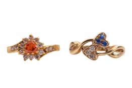 Two rings, comprising a paste-set floral cluster ring, in a 22ct yellow gold mount, size M, together