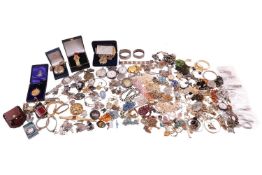 A large group lot of silver and costume jewellery; to include a double row cultured Akoya pearl neck