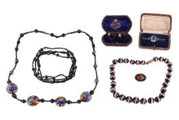 A collection of jewellery, to include a Victorian glass bead necklace in the style of banded agate, 