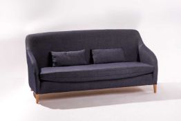 A prototype Lyndal Sofa, blue herringbone wool,97 cm high x 210 cm wide x 84 cm, the seat 51 cm high