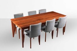 Terence Conran for Benchmark Furniture, a 'Heath' dining table and chairs, the table in American bla