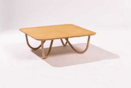 A unique prototype low square coffee table, designed by Terence Conran, light oak, 32 cm high x 95 c