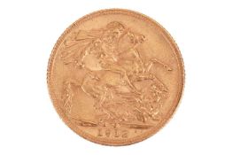 A 1912 George V full sovereign, bare head to the left, 8.0 grams.