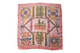 Hermès - 'Macramé' silk square scarf in pink, yellow and blue colourway, designed by Françoise Heron