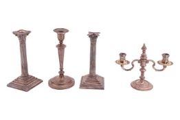 A pair of Victorian silver Corinthian column candlesticks, Sheffield 1861 by James Dixon and Sons, o