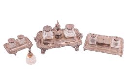 A William IV silver two-bottle inkstand with London 1832 maker not found, with a pair of silver-moun