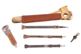 A Victorian gold-plated telescopic pencil with foliate engraved decoration and a white agate set to 