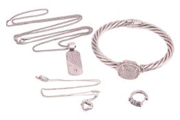 A small group of jewellery items comprising a diamond-set white metal heart pendant marked ‘9K’, to 