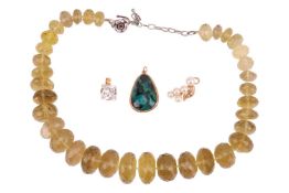 A small collection of jewellery comprising; a faceted citrine bead Statement necklace, the 35 compre