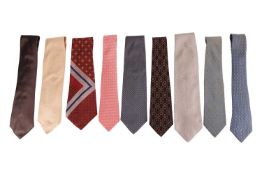 A collection of nine designer silk ties; consisting of four Hermès lattice patterned ties; three Don